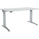 Schäfer Shop Genius desk ERGOSTYLE S, rectangular, electrically height-adjustable, single-level, C-foot, W 1600 x D 800 x H 715-1182 mm, incl. Memory Master, light gray/white aluminum