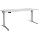 Schäfer Shop Genius desk ERGOSTYLE S, rectangular, electrically height-adjustable, single-level, C-foot, W 1800 x D 800 x H 715-1182 mm, incl. Memory Master, light gray/white aluminum