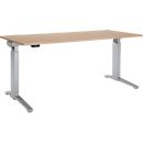 Schäfer Shop Genius desk ERGOSTYLE S, rectangular, electrically height-adjustable, single-level, C-foot, W 1800 x D 800 x H 715-1182 mm, incl. Memory Master, oak/white aluminum