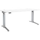 Schäfer Shop Genius desk ERGOSTYLE S, rectangular, electrically height-adjustable, single-level, C-foot, W 1800 x D 800 x H 715-1182 mm, incl. Memory Master, white/white aluminum