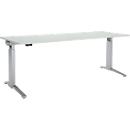 Schäfer Shop Genius desk ERGOSTYLE S, rectangular, electrically height-adjustable, single-level, C-foot, W 2000 x D 800 x H 715-1182 mm, incl. Memory Master, light gray/white aluminum