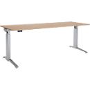 Schäfer Shop Genius desk ERGOSTYLE S, rectangular, electrically height-adjustable, single-level, C-foot, W 2000 x D 800 x H 715-1182 mm, incl. Memory Master, oak/white aluminum