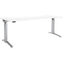 Schäfer Shop Genius desk ERGOSTYLE S, rectangular, electrically height-adjustable, single-level, C-foot, W 2000 x D 800 x H 715-1182 mm, incl. Memory Master, white/white aluminum