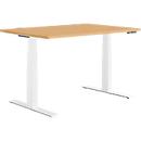 Schäfer Shop Genius desk MODENA FLEX, electrically height-adjustable, rectangular, T-leg, W 1200 x D 800 mm, beech/white