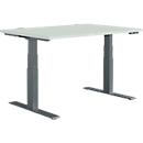Schäfer Shop Genius desk MODENA FLEX, electrically height-adjustable, rectangular, T-leg, W 1200 x D 800 mm, light gray/anthracite
