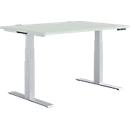 Schäfer Shop Genius desk MODENA FLEX, electrically height-adjustable, rectangular, T-leg, W 1200 x D 800 mm, light gray/white aluminum