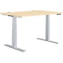 Schäfer Shop Genius desk MODENA FLEX, electrically height-adjustable, rectangular, T-leg, W 1200 x D 800 mm, maple/white-aluminum