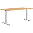Schäfer Shop Genius desk MODENA FLEX, electrically height-adjustable, rectangular, T-leg, W 1600 x D 800 mm, beech/white aluminum