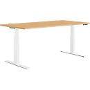 Schäfer Shop Genius desk MODENA FLEX, electrically height-adjustable, rectangular, T-leg, W 1600 x D 800 mm, beech/white