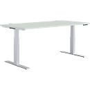 Schäfer Shop Genius desk MODENA FLEX, electrically height-adjustable, rectangular, T-leg, W 1600 x D 800 mm, light gray/white aluminum + memory panel 