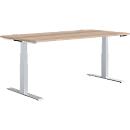 Schäfer Shop Genius desk MODENA FLEX, electrically height-adjustable, rectangular, T-leg, W 1600 x D 800 mm, oak/white-aluminum
