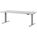 Schäfer Shop Genius desk MODENA FLEX, electrically height-adjustable, rectangular, T-leg, W 1800 x D 800 mm, light gray/white aluminum