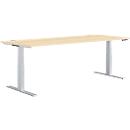 Schäfer Shop Genius desk MODENA FLEX, electrically height-adjustable, rectangular, T-leg, W 1800 x D 800 mm, maple/white-aluminum