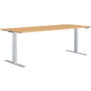 Schäfer Shop Genius desk MODENA FLEX, electrically height-adjustable, rectangular, T-leg, W 2000 x D 800 mm, beech/white aluminum