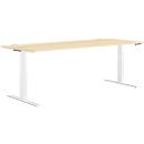 Schäfer Shop Genius desk MODENA FLEX, electrically height-adjustable, rectangular, T-leg, W 2000 x D 800 mm, maple/white