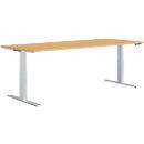 Schäfer Shop Genius desk MODENA FLEX, regulable en altura eléctricamente, rectangular, pie en T, ancho 1800 x fondo 800 mm, haya/aluminio blanco
