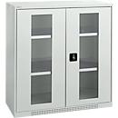 Schäfer Shop Genius double door cabinet FS, steel, viewing window, ventilation holes, W 1055 x D 520 x H 1105 mm, 3 OH, light grey/light grey, up to 300 kg