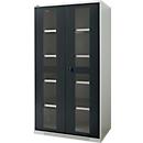 Schäfer Shop Genius double door cabinet FS, steel, viewing window, ventilation holes, W 1055 x D 620 x H 1950 mm, 5 OH, light grey/anthracite grey, up to 500 kg 