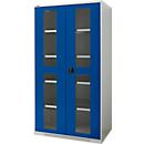 Schäfer Shop Genius double door cabinet FS, steel, viewing window, ventilation holes, W 1055 x D 620 x H 1950 mm, 5 OH, light grey/ gentian blue, up to 500 kg 