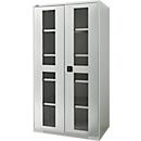 Schäfer Shop Genius double door cabinet FS, steel, viewing window, ventilation holes, W 1055 x D 620 x H 1950 mm, 5 OH, light grey/light grey, up to 500 kg 