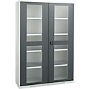 Schäfer Shop Genius double door cabinet FS, steel, viewing window, ventilation holes, W 1343 x D 620 x H 1950 mm, 5 OH, light grey/anthracite grey, up to 750 kg 