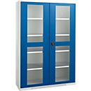 Schäfer Shop Genius double door cabinet FS, steel, viewing window, ventilation holes, W 1343 x D 620 x H 1950 mm, 5 OH, light grey/ gentian blue, up to 750 kg 