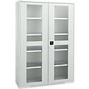 Schäfer Shop Genius double door cabinet FS, steel, viewing window, ventilation holes, W 1343 x D 620 x H 1950 mm, 5 OH, light grey/light grey, up to 750 kg 