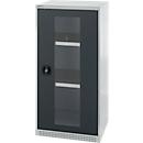 Schäfer Shop Genius double door cabinet FS, steel, viewing window, ventilation holes, W 545 x D 520 x H 1105 mm, 3 OH, light grey/anthracite grey, up to 150 kg