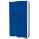 Schäfer Shop Genius double door cabinet FS, steel, with ventilation holes, W 1055 x D 620 x H 1950 mm, 5 OH, light grey/ gentian blue, up to 500 kg 