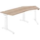 Schäfer Shop Genius ERGOSTYLE S bureau, 135°, C-poot frame, bevestiging rechts, handmatig in hoogte verstelbaar, melaminehars gecoat, B 2165 x D 800 x H 675-895 mm, eiken/wit