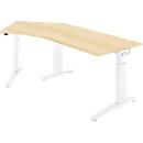 Schäfer Shop Genius ERGOSTYLE S bureau, 135°, C-voet frame, linkse aanbouw, handmatig in hoogte verstelbaar, melaminehars gecoat, B 2165 x D 800 x H 675-895 mm, ahorn/wit