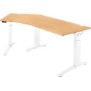 Schäfer Shop Genius ERGOSTYLE S bureau, 135°, één niveau, elektrisch in hoogte verstelbaar, bevestiging links, C-voet, B 2165 x D 800 x H 715-1182 mm, incl. Memory Master, beuken/wit