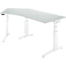 Schäfer Shop Genius ERGOSTYLE S bureau, 135°, elektrisch in hoogte verstelbaar, aanbouw links, tweetraps, C-voet, B 2165 x D 800 x H 645-1305 mm, incl. Memory Master, lichtgrijs/wit