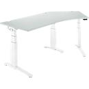 Schäfer Shop Genius ERGOSTYLE S bureau, 135°, elektrisch in hoogte verstelbaar, aanbouw rechts, tweetraps, C-voet, B 2165 x D 800 x H 645-1305 mm, incl. Memory Master, lichtgrijs/wit