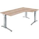 Schäfer Shop Genius ERGOSTYLE S bureau, 90°, C-poot frame, bevestiging rechts, handmatig in hoogte verstelbaar, melaminehars gecoat, B 2000 x D 800 x H 675-895 mm, eiken/blank aluminium