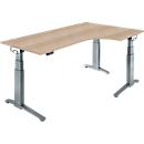 Schaefer Shop Genius ERGOSTYLE S bureau, 90°, rechts, elektrisch in hoogte verstelbaar, C-voet, tweetraps, B 2000 x D 800 x H 645-1305 mm, incl. Memory Master, eiken/antraciet