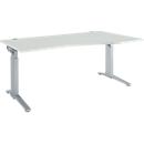 Schäfer Shop Genius ERGOSTYLE S bureau, handmatig in hoogte verstelbaar, rechthoekig, C-poot, bevestiging rechts, B 1800 x D 800/1000 x H 675-895 mm, aluminium lichtgrijs/wit