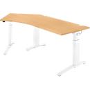 Schäfer Shop Genius ERGOSTYLE S desk, 135°, C-foot frame, left-hand attachment, manually height-adjustable, melamine resin-coated, W 2165 x D 800 x H 675-895 mm, beech/white