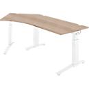 Schäfer Shop Genius ERGOSTYLE S desk, 135°, C-foot frame, left-hand attachment, manually height-adjustable, melamine resin-coated, W 2165 x D 800 x H 675-895 mm, oak/white