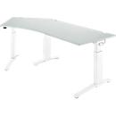 Schäfer Shop Genius ERGOSTYLE S desk, 135°, C-foot frame, left-hand extension, manually height-adjustable, melamine resin-coated, W 2165 x D 800 x H 675-895 mm, light gray/white