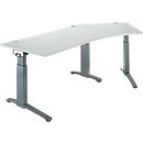 Schäfer Shop Genius ERGOSTYLE S desk, 135°, C-foot frame, right-hand attachment, manually height-adjustable, melamine resin-coated, W 2165 x D 800 x H 675-895 mm, light gray/anthracite