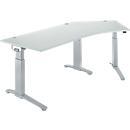 Schäfer Shop Genius ERGOSTYLE S desk, 135°, C-foot frame, right-hand attachment, manually height-adjustable, melamine resin-coated, W 2165 x D 800 x H 675-895 mm, light gray/white aluminum