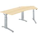 Schäfer Shop Genius ERGOSTYLE S desk, 135°, C-foot frame, right-hand attachment, manually height-adjustable, melamine resin-coated, W 2165 x D 800 x H 675-895 mm, maple/white aluminum