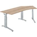 Schäfer Shop Genius ERGOSTYLE S desk, 135°, C-foot frame, right-hand attachment, manually height-adjustable, melamine resin-coated, W 2165 x D 800 x H 675-895 mm, oak/white aluminum