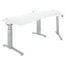 Schäfer Shop Genius ERGOSTYLE S desk, 135°, C-foot frame, right-hand attachment, manually height-adjustable, melamine resin-coated, W 2165 x D 800 x H 675-895 mm, white/white aluminum