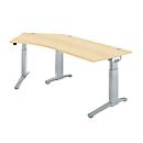 Schaefer Shop Genius ERGOSTYLE S desk, 135°, left attachment, manually height-adjustable, W 2165 x D 800 mm, maple/white aluminum