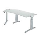 Schäfer Shop Genius ERGOSTYLE S desk, 135°, left-hand extension, manually height-adjustable, W 2165 x D 800 mm, light gray/white aluminum