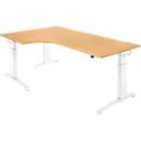 Schäfer Shop Genius ERGOSTYLE S desk, 90°, C-foot frame, left-hand attachment, manually height-adjustable, melamine resin-coated, W 2000 x D 800 x H 675-895 mm, beech/white