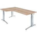 Schäfer Shop Genius ERGOSTYLE S desk, 90°, C-foot frame, left-hand attachment, manually height-adjustable, melamine resin-coated, W 2000 x D 800 x H 675-895 mm, oak/white aluminum