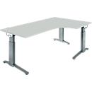 Schäfer Shop Genius ERGOSTYLE S desk, 90°, C-foot frame, right-hand attachment, manually height-adjustable, melamine resin-coated, W 2000 x D 800 x H 675-895 mm, light gray/anthracite